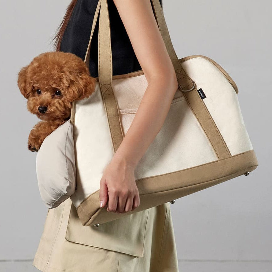 Canvas Carry Pet Carrier (Beige, Black)