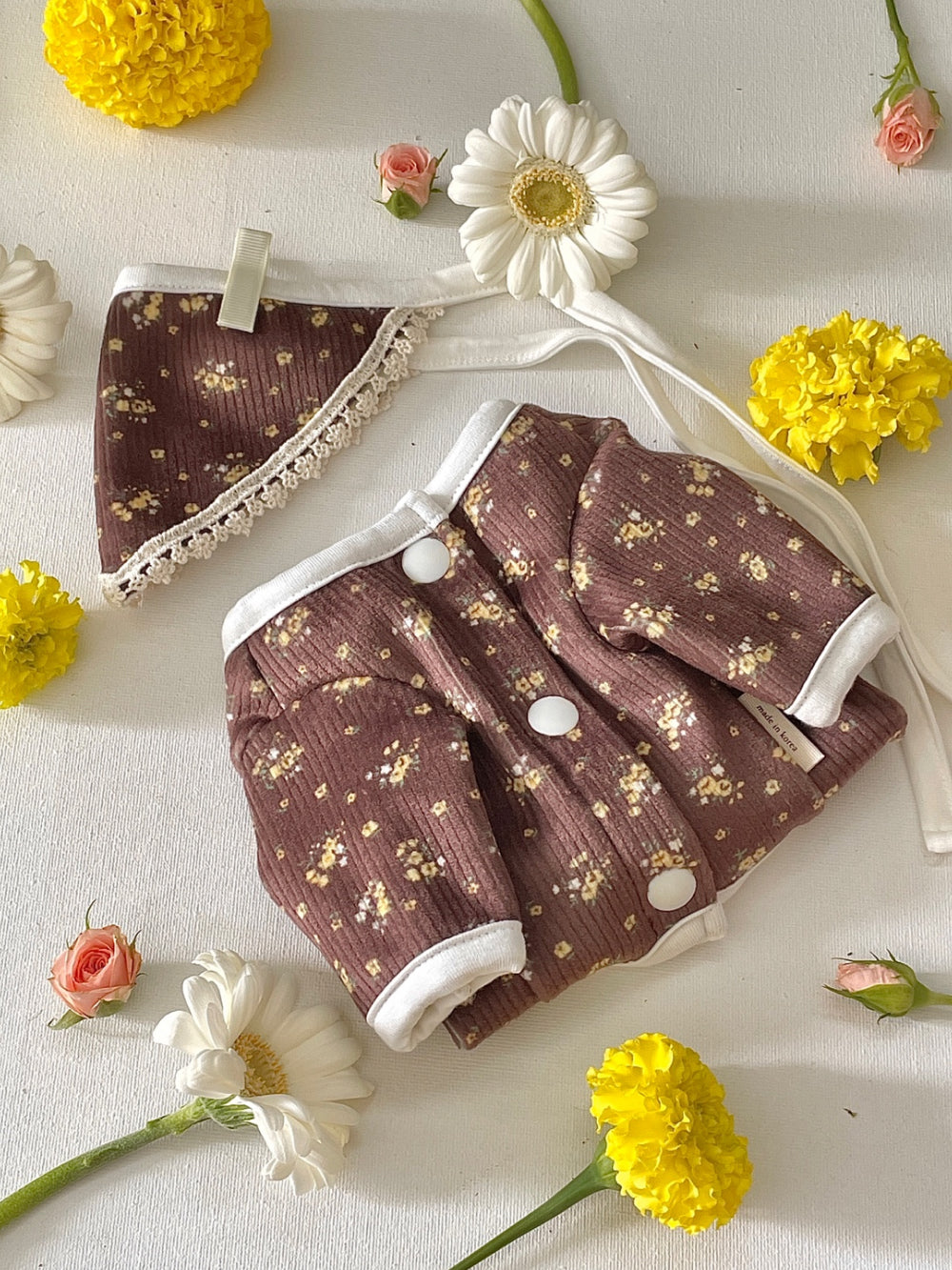 Floral Cardigan & Hair Kerchief Set (2 colors)