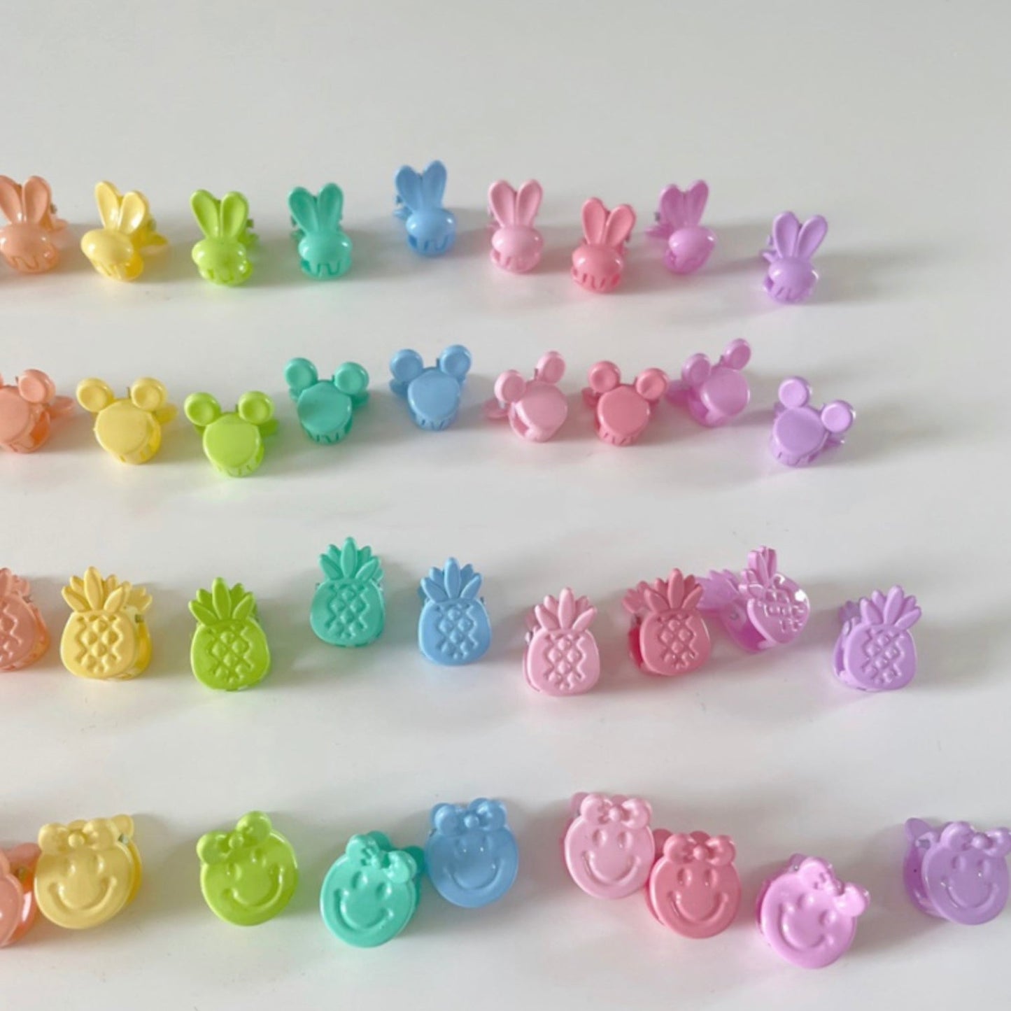 Pastel Mini Hair Clips (Rabbit, Pineapple, Smile)